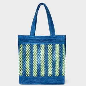Universal Thread Striped Straw Crochet Tote
Handbag blue green shoulder bag New